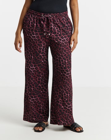 SIMPLY BE BURGUNDY LEOPARD TEXTURED WAFFLE WIDE LEG TROUSER