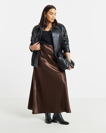 Simply Be Bitter Chocolate Satin Maxi Skirt