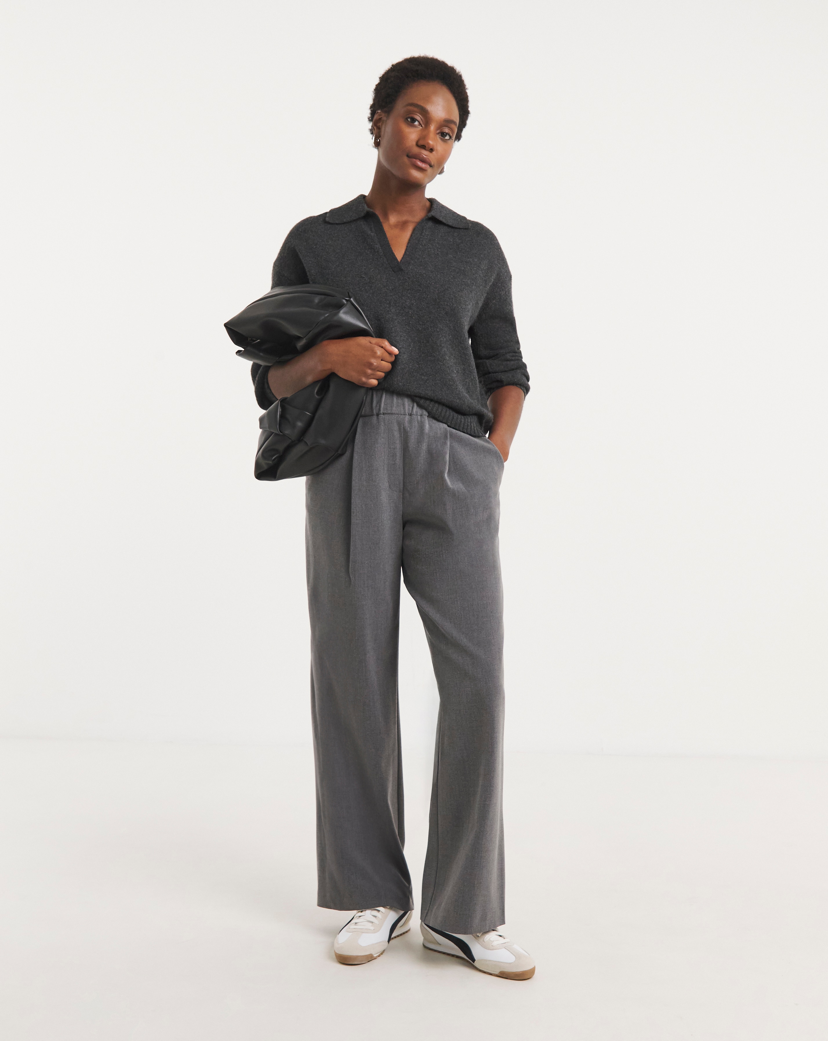 Pull On Elastic Waist Wide Trousers