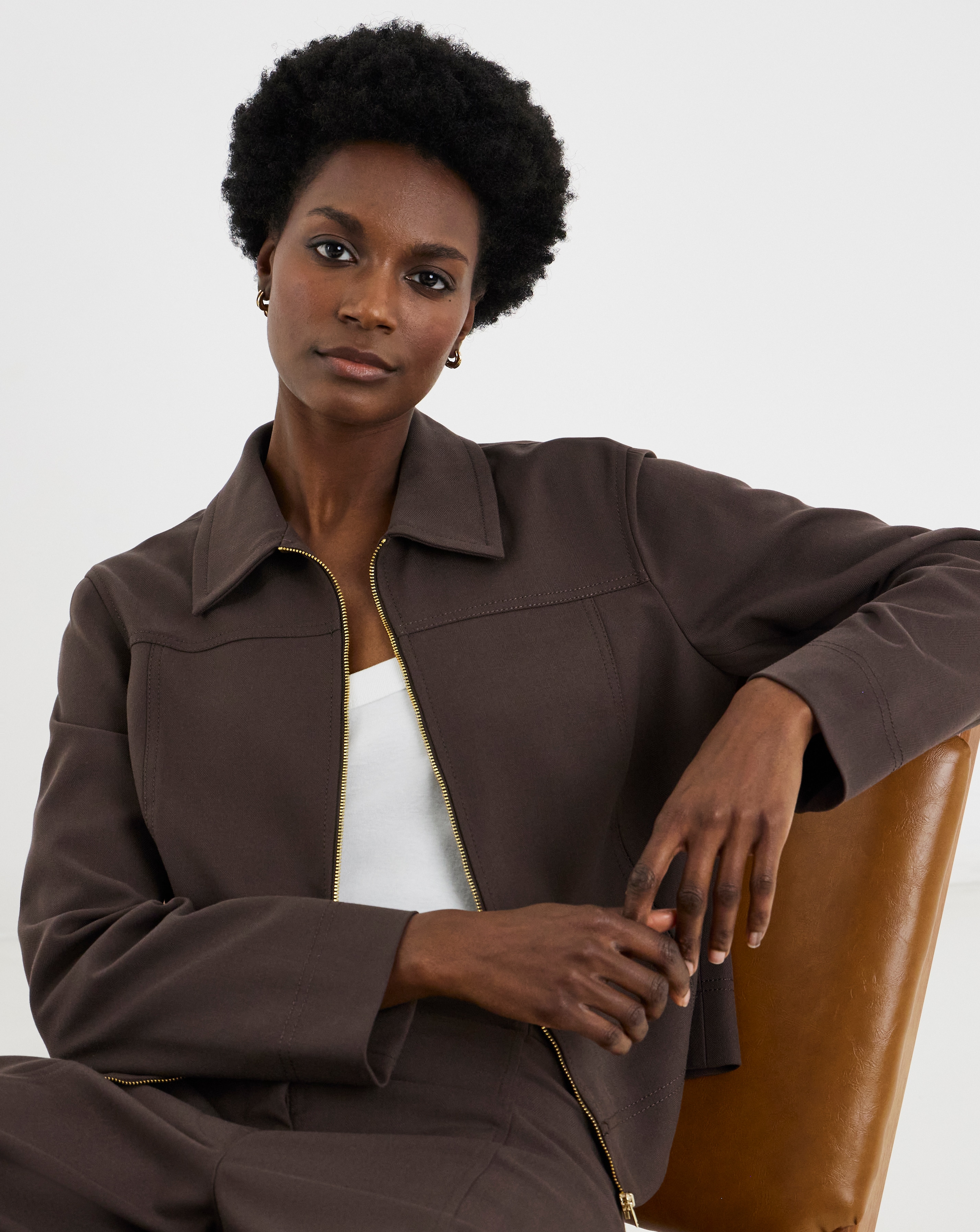 Zip Front Herringbone Jacket