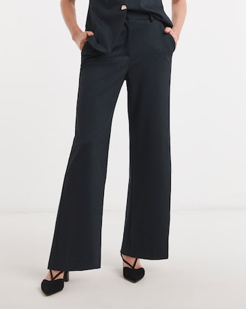 Navy Pinstripe Ponte Pleated Wide Leg Trouser