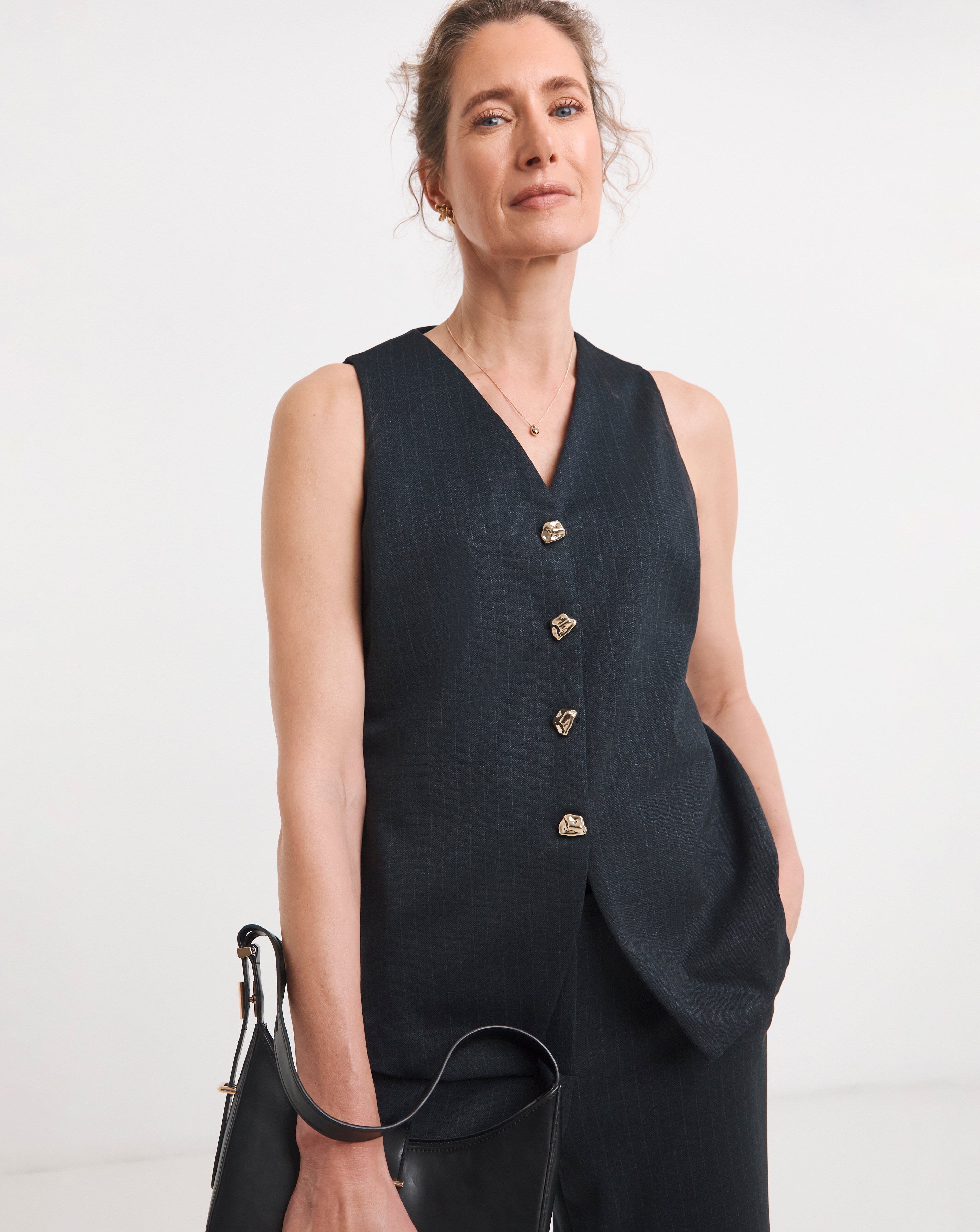 Navy Pinstripe Ponte Waistcoat