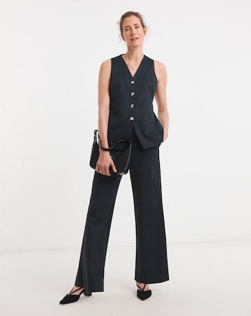 Navy Pinstripe Ponte V-Neck Gold Button Detail Waistcoat