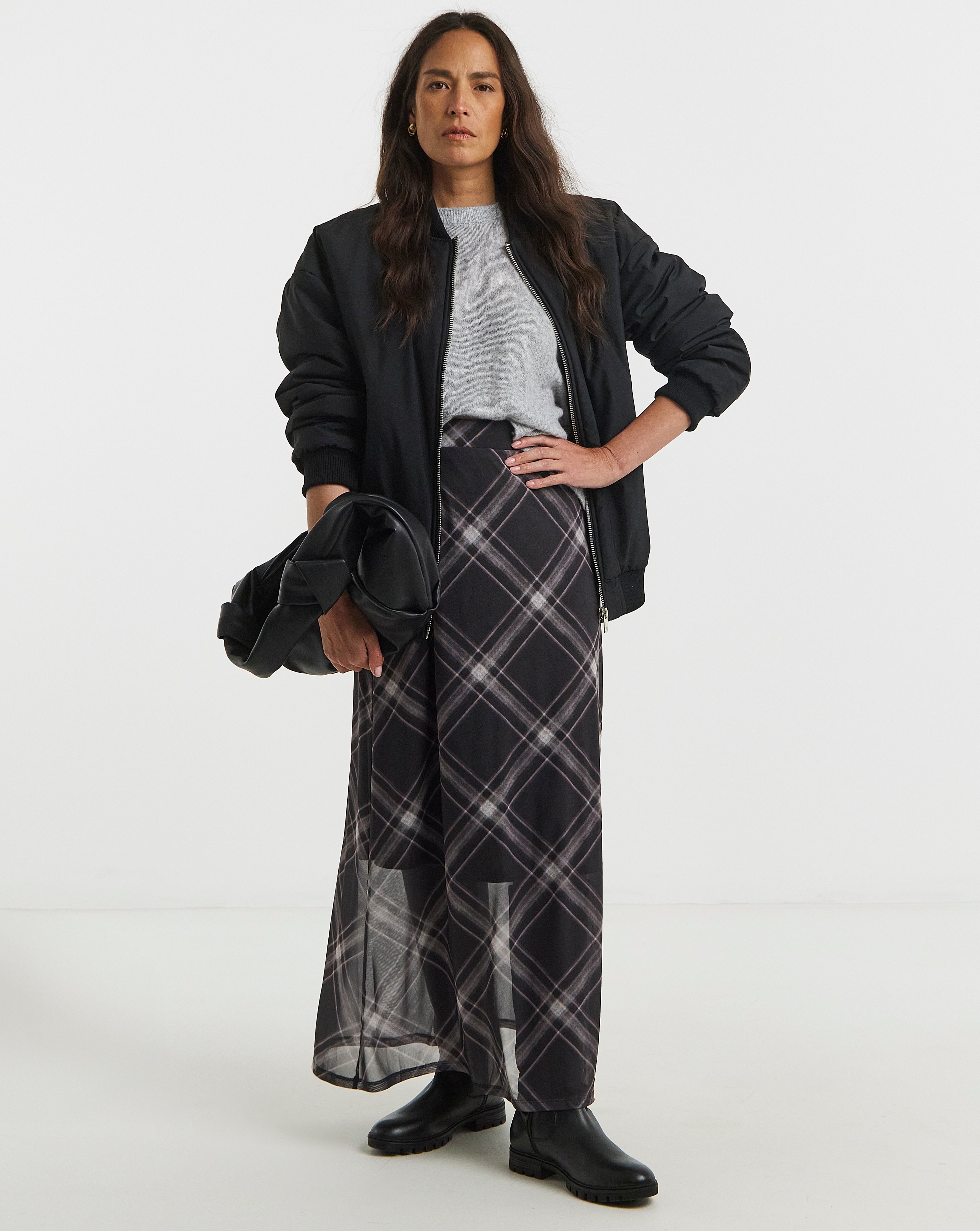 Check Print Mesh Skirt