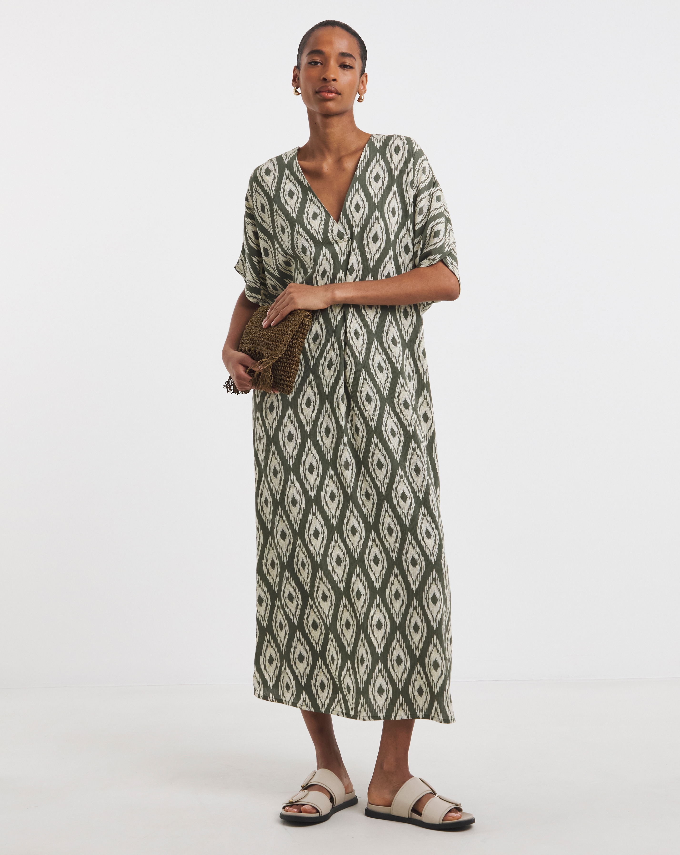 Textured Crinkle Kaftan Midi Dress