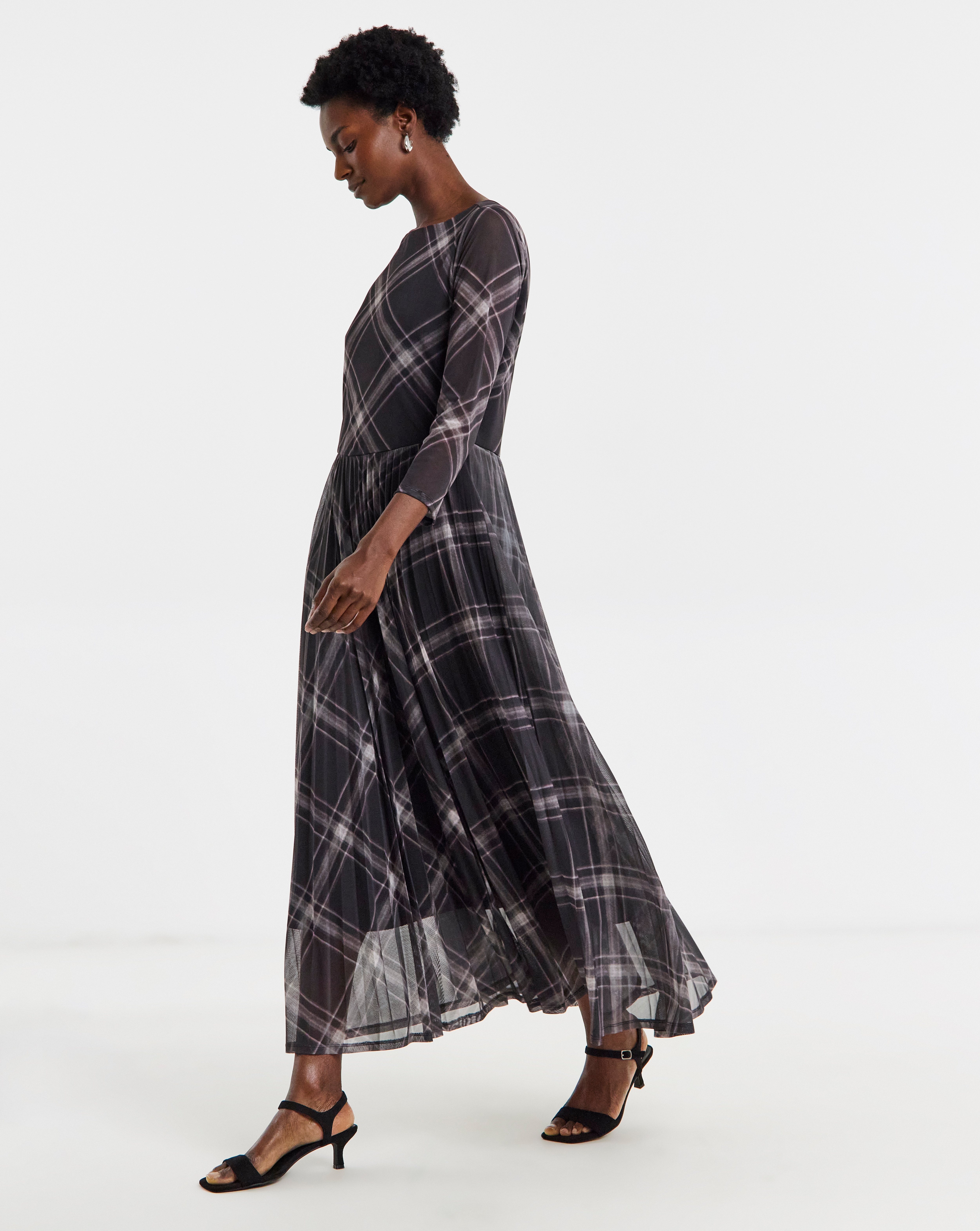 Mesh Pleated Ballet Slash Neck Dress