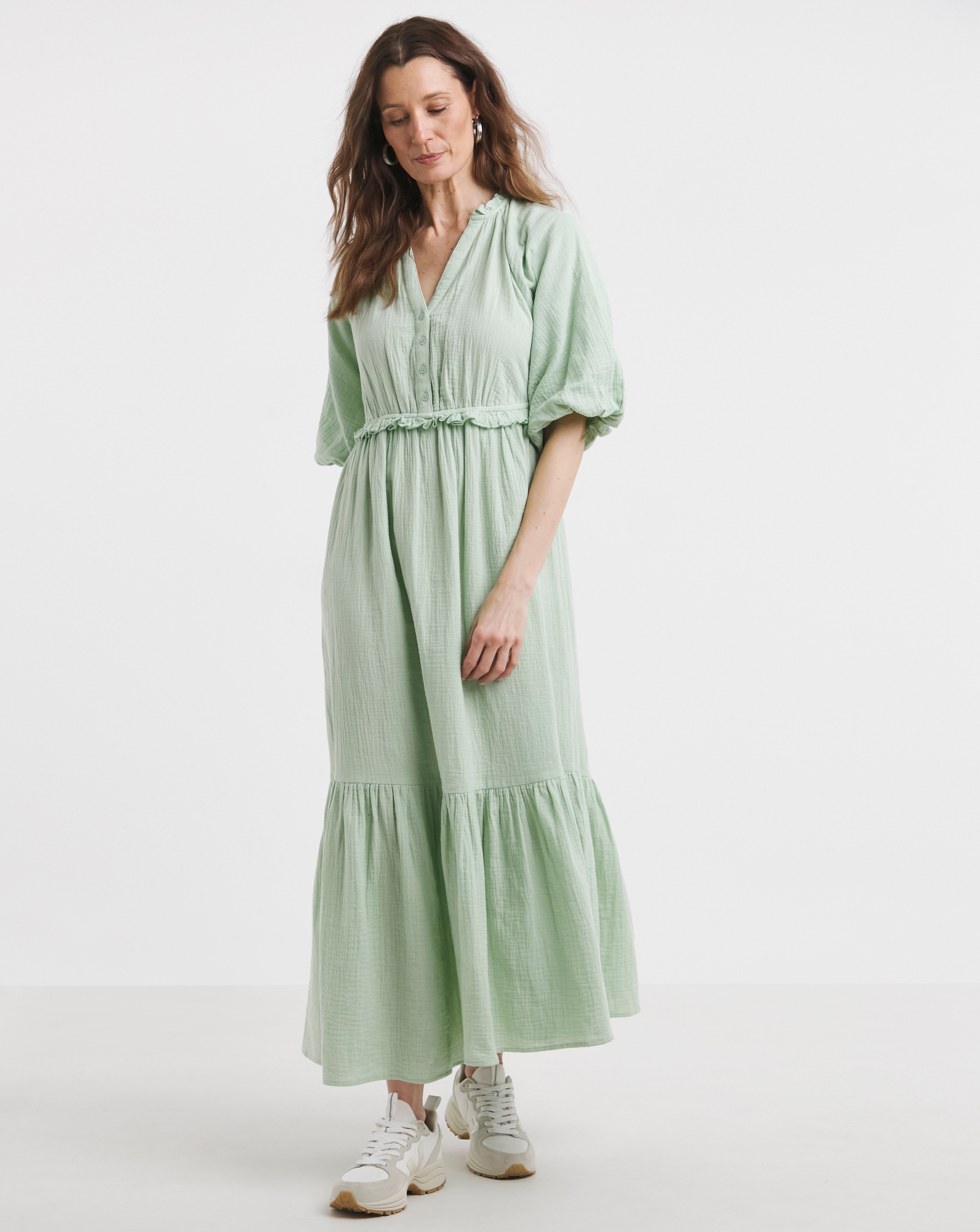 Pure Cotton Bubble Sleeve Maxi Dress