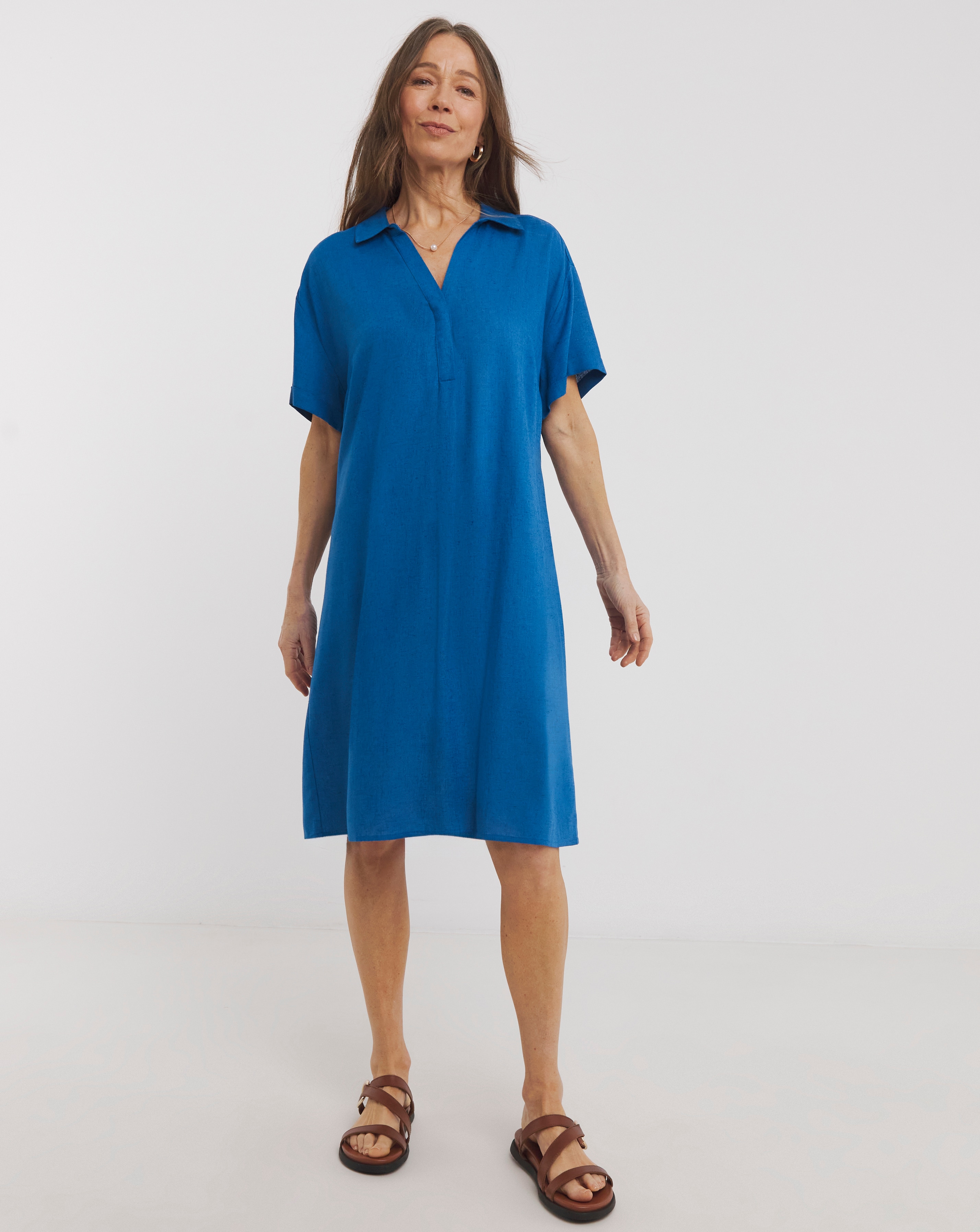 Linen Mix Collared Tunic Dress