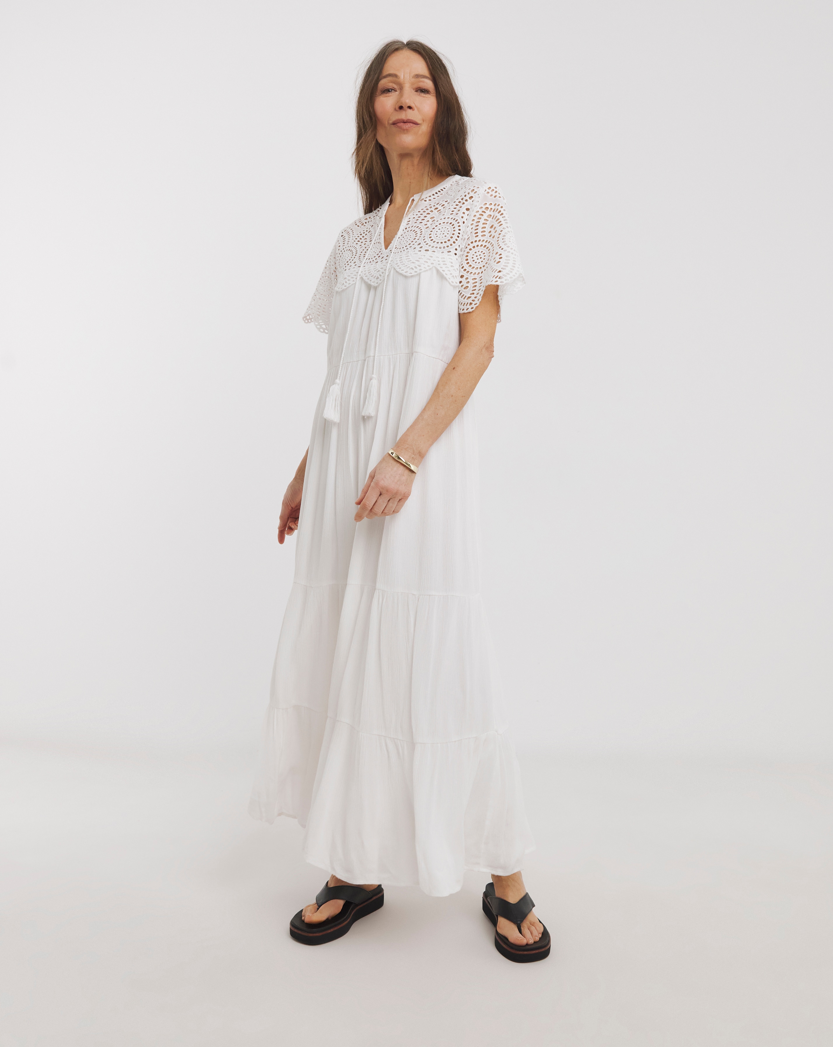 Crinkle Broderie Trim Smock Dress