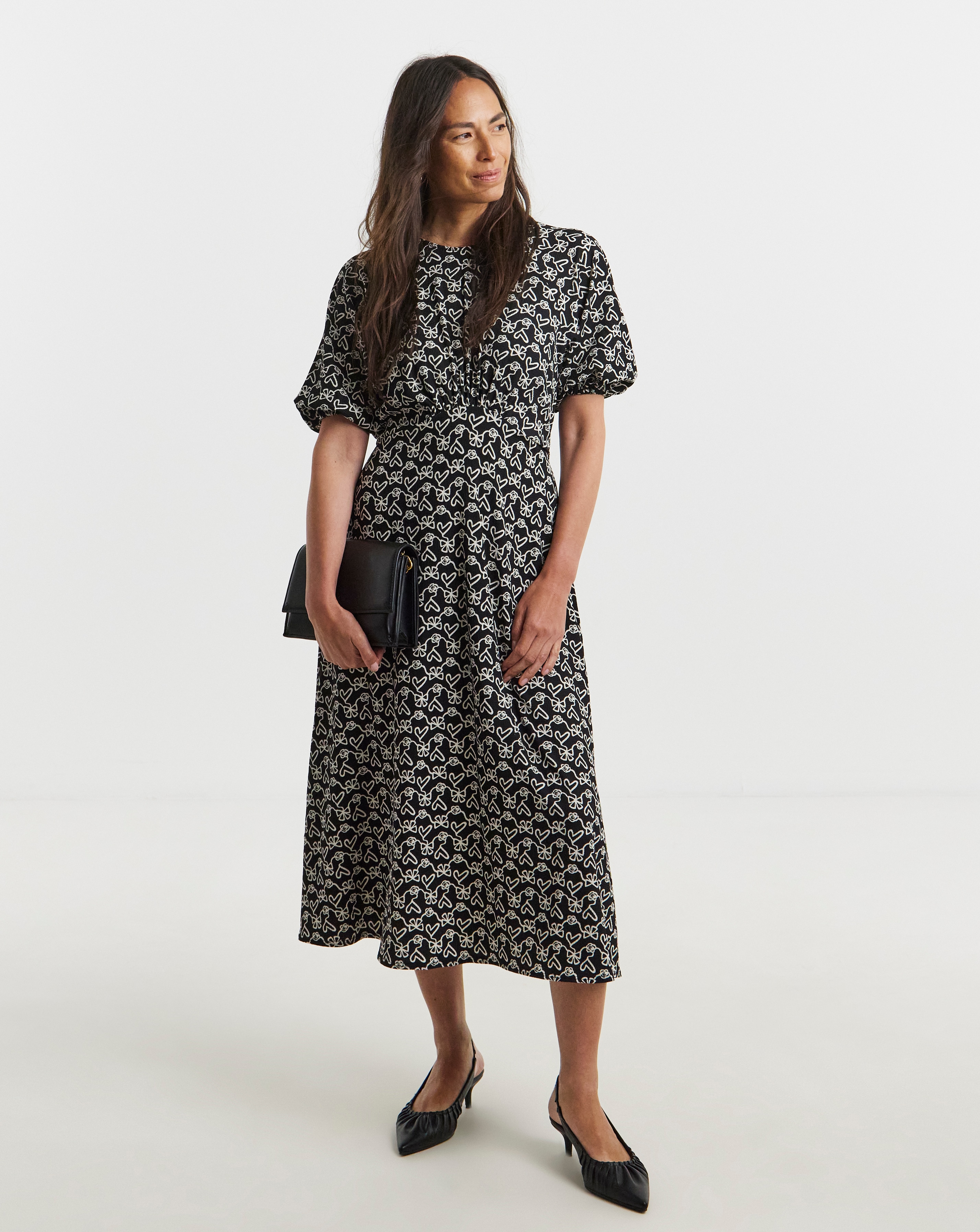 Textured Bubble Sleeve Dress