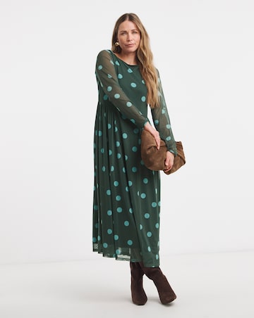 Mesh Dropped Waist Seam Maxi Dress