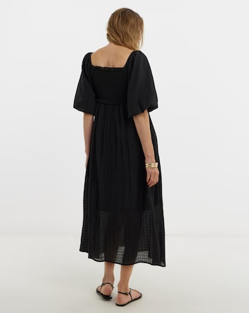 Shirred Square Neck Textured Dress