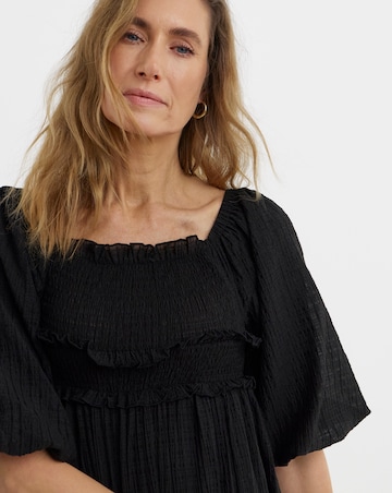 Shirred Square Neck Textured Dress