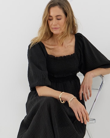 Shirred Square Neck Textured Dress