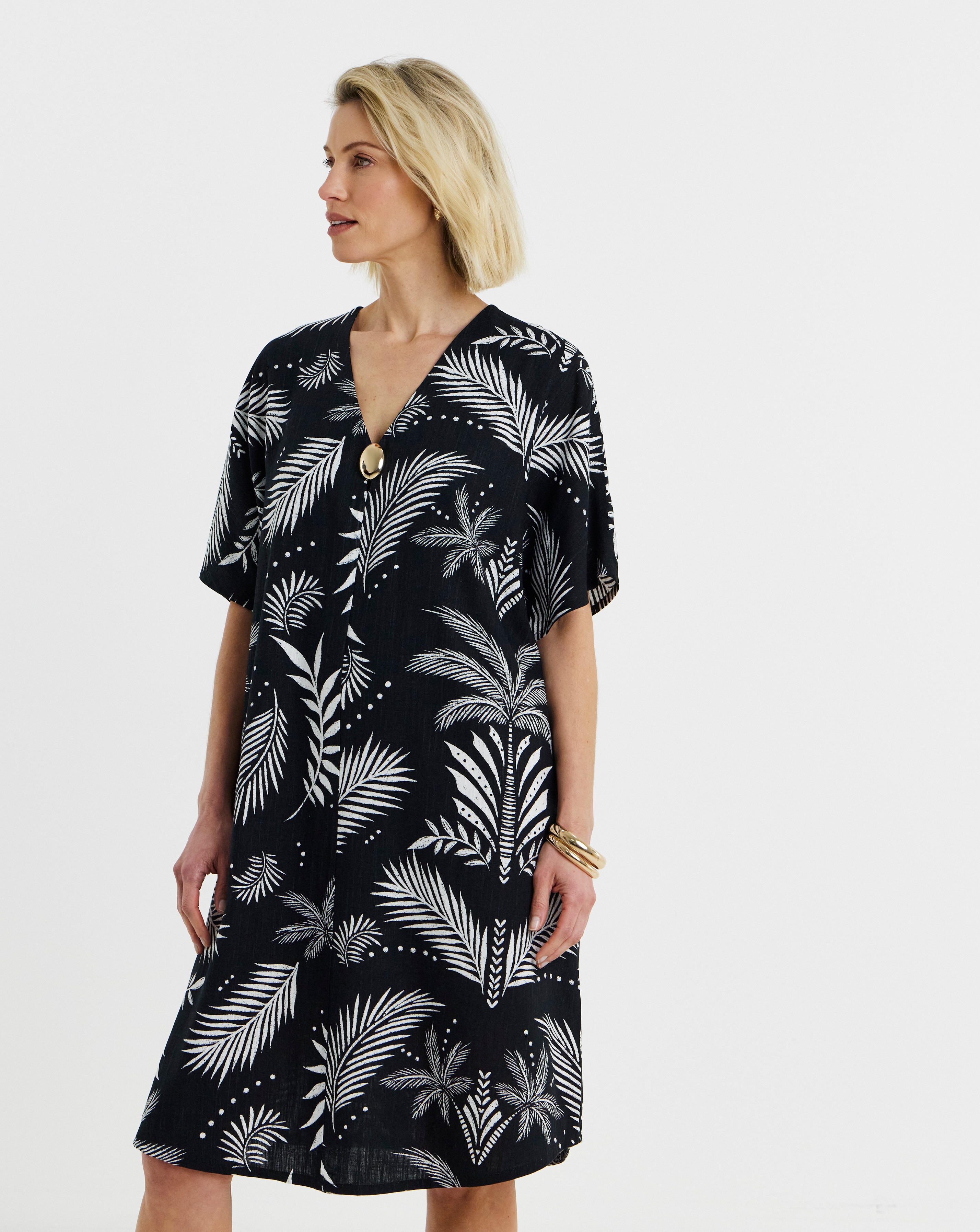 New In - Linen Metal Trim Tunic Dress