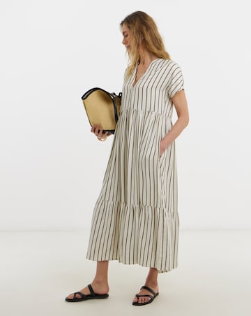 Jacquard Stripe Collarless Smock Dress