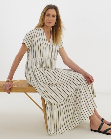 Jacquard Stripe Collarless Smock Dress