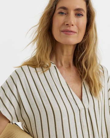 Jacquard Stripe Collarless Smock Dress