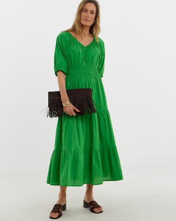 Crinkle Cotton Short Sleeve Maxi Dress