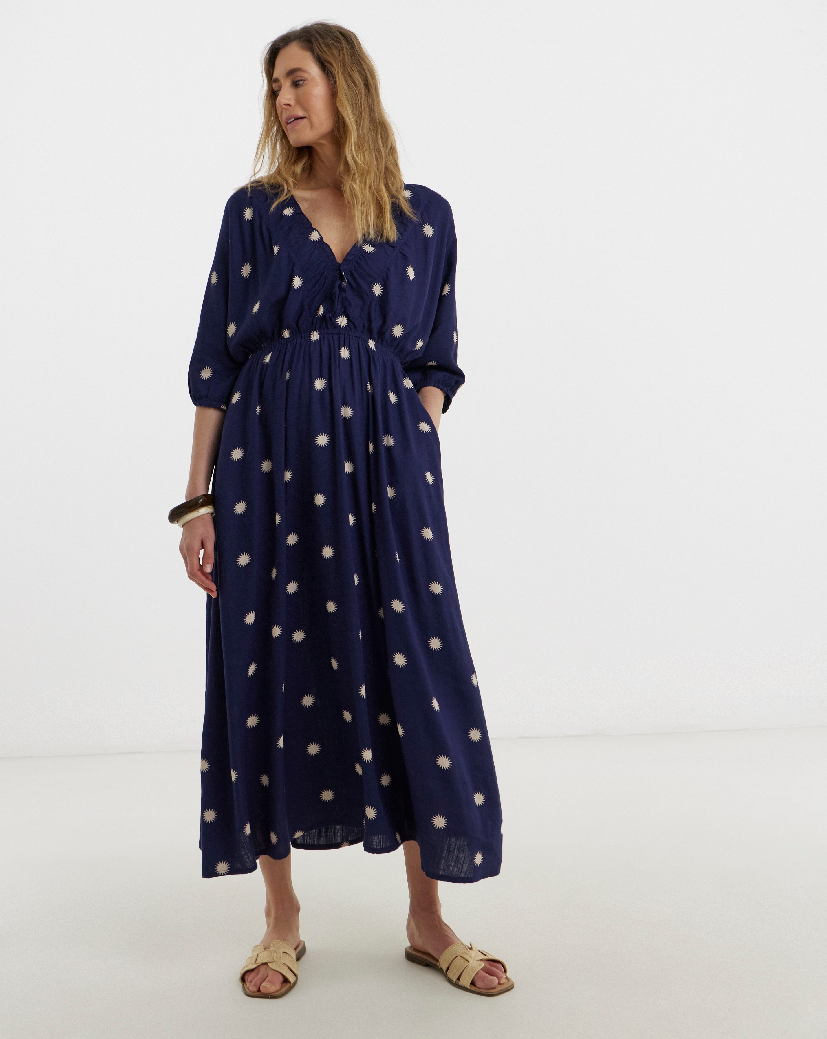 New In - Gathered Front V Neck Kimono Dress