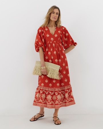 Border Print Batwing Smock Dress