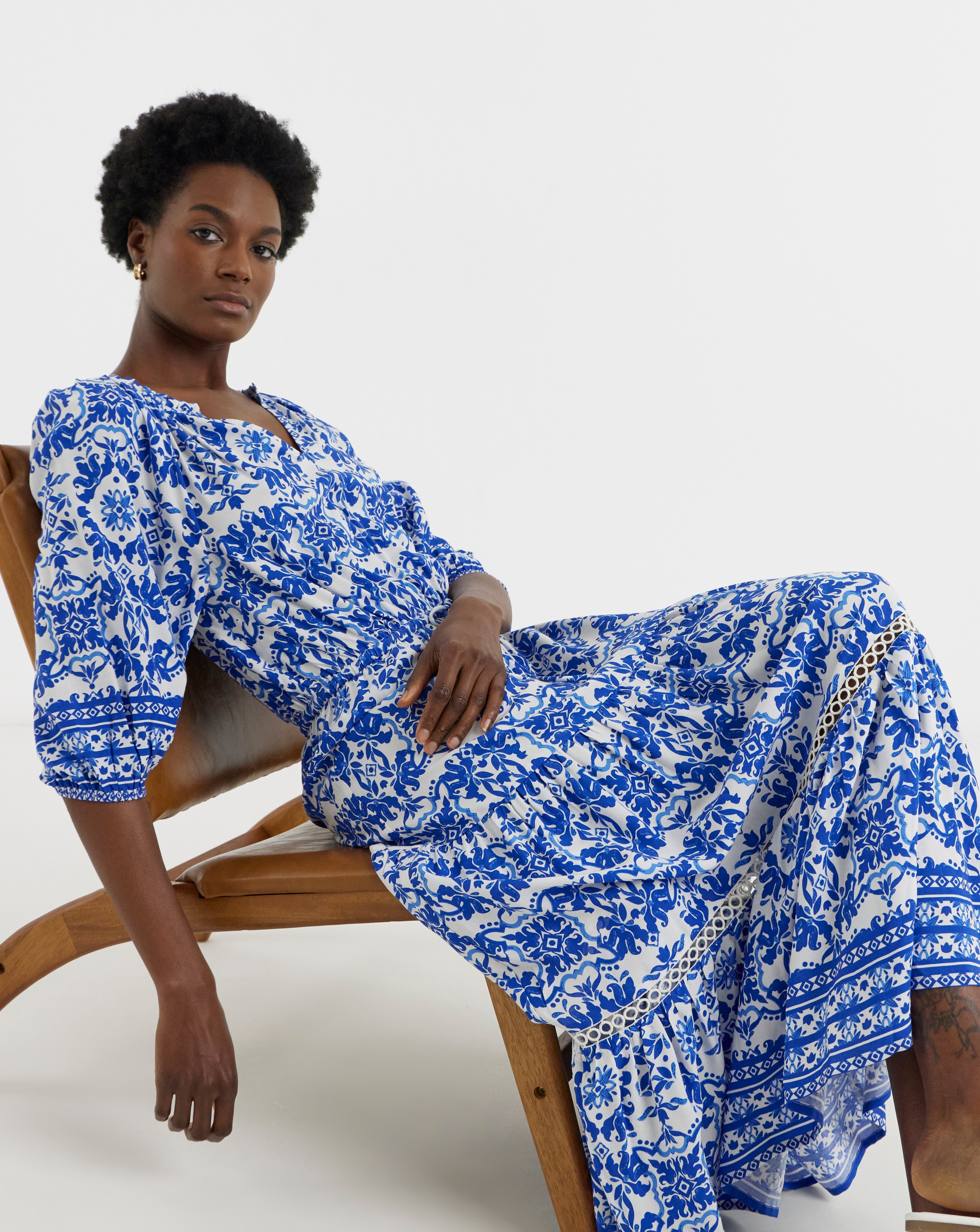 New In - Border Print Tiered Maxi Dress