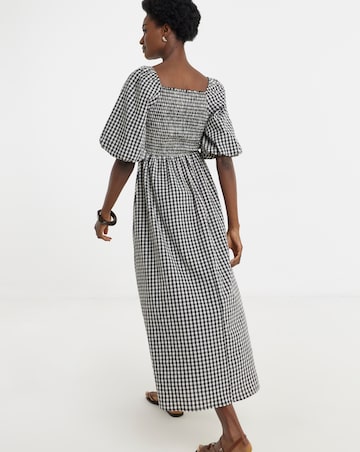 Check Shirred Drop Waist Dress