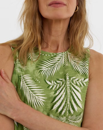 Border Print Linen Sleeveless Shift Dress