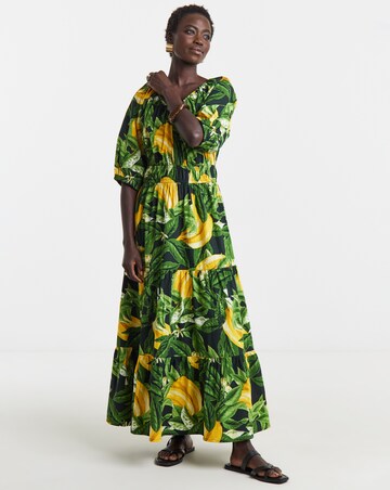 Crinkle Cotton Short Sleeve Maxi Dress