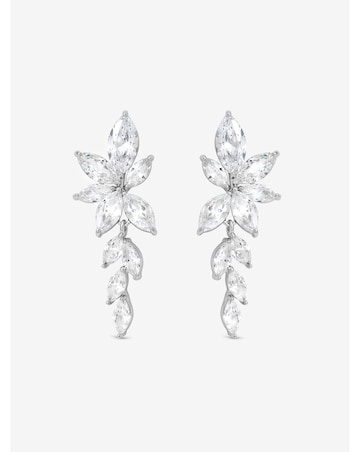 Jon Richard Rhodium Plated Crystal Leaf Drop Earrings