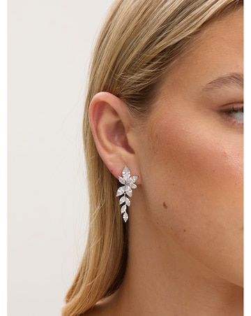 Jon Richard Rhodium Plated Crystal Leaf Drop Earrings