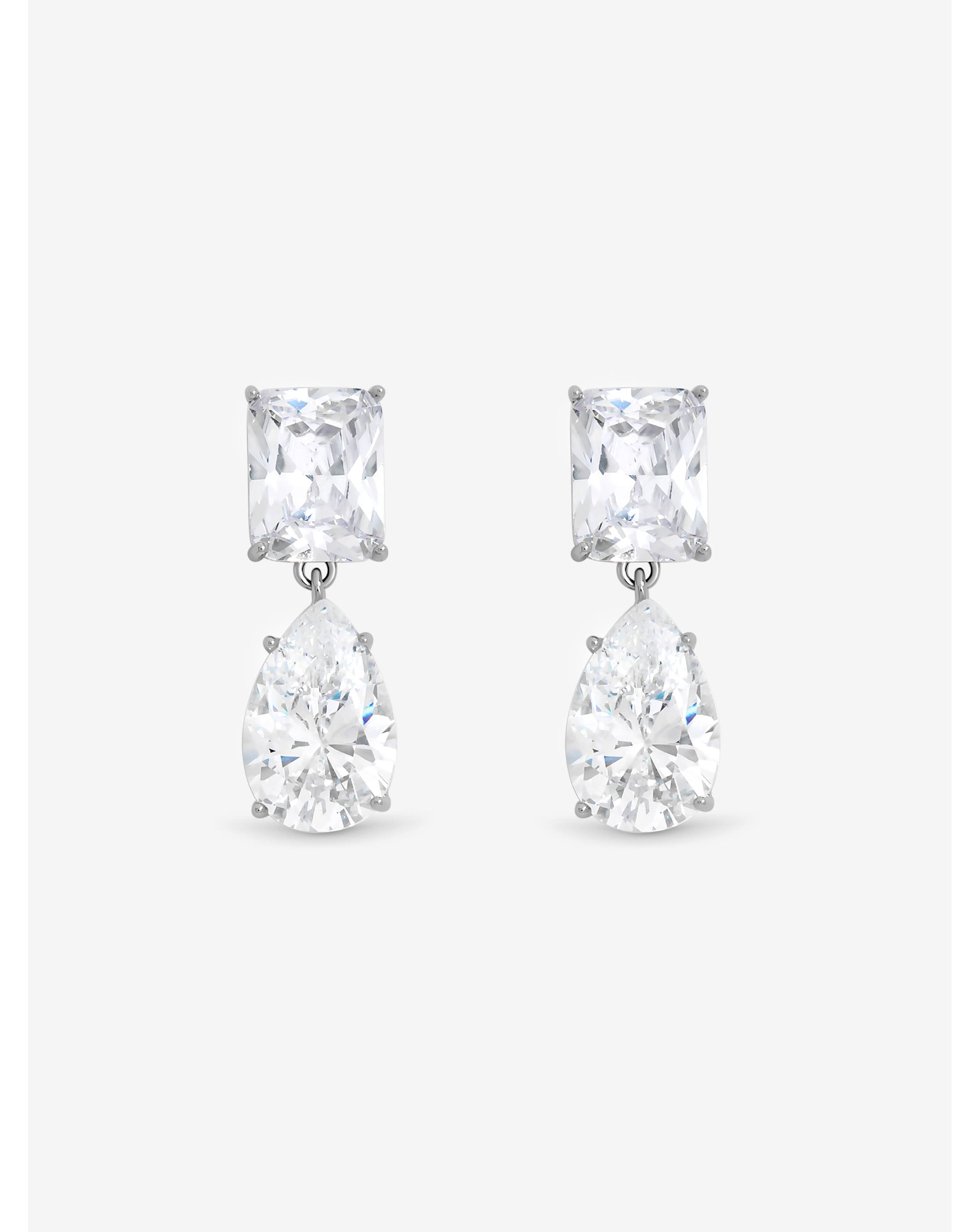 Rhodium Plated Mixed Stone Drop Earrings