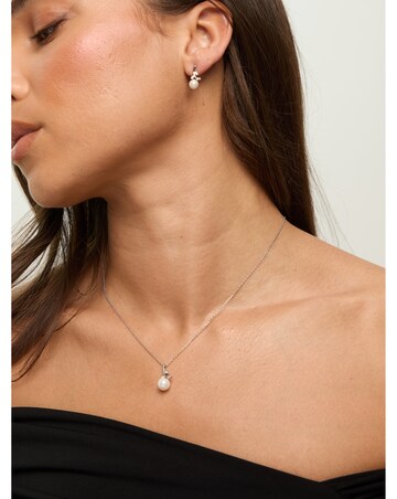 Jon Richard Rhodium Plated Crystal Leaf and Pearl Drop Set - Gift Box