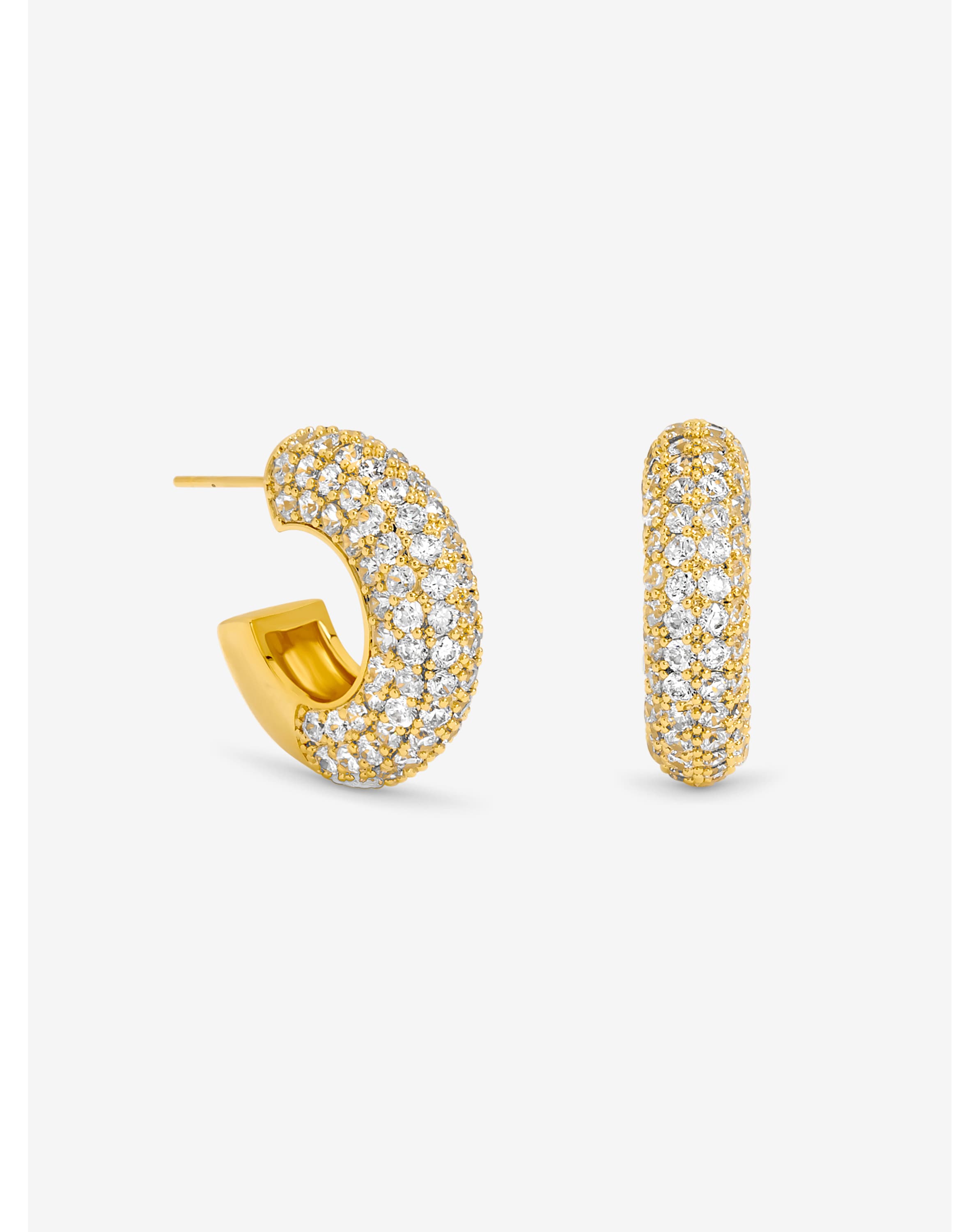 Gold Plated Chubby Pave Hoop Earrings