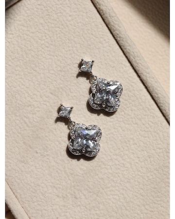 Jon Richard Rhodium Plated and Cubic Zirconia Clover Drop Earrings