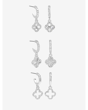 Mood Silver Crystal & Pave Clover Huggie Earrings - Pack of 3