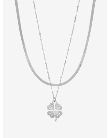 Mood Silver Polished & Crystal Clover Double Row Pendant