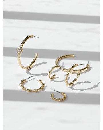 Mood Gold Polished & Crystal Multipack Hoop Earrings - Pack of 3