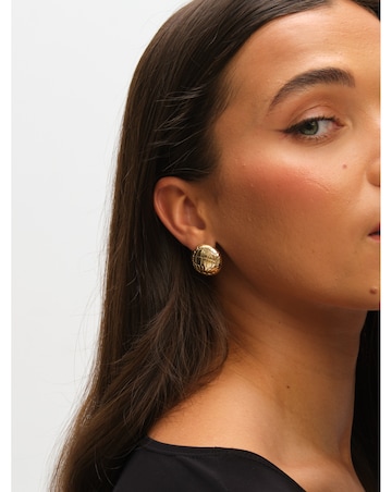 Mood Gold Polished Snake Textured Round Dome Earrings