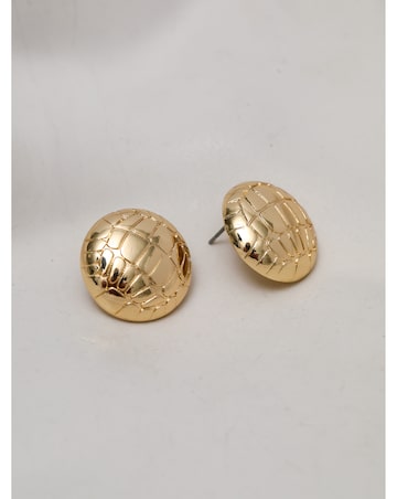 Mood Gold Polished Snake Textured Round Dome Earrings