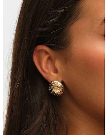 Mood Gold Polished Snake Textured Round Dome Earrings