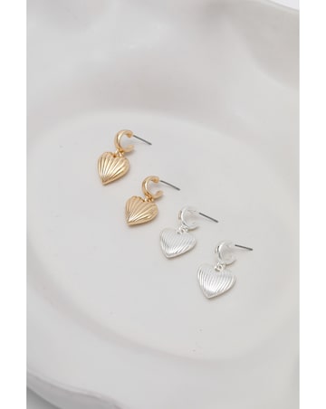 Mood Silver Polished Ridged Heart Huggie Earrings