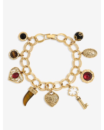 Mood Polished Gold & Burgundy Heart Charm Bracelet
