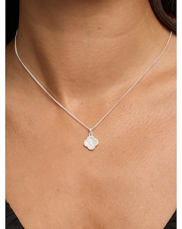 Simply Silver Sterling Silver 925 Cubic Zirconia, Mother of Pearl Clover Pendant