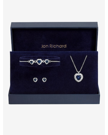 Jon Richard Silver Plated and Sapphire Heart Trio Set - Gift Box