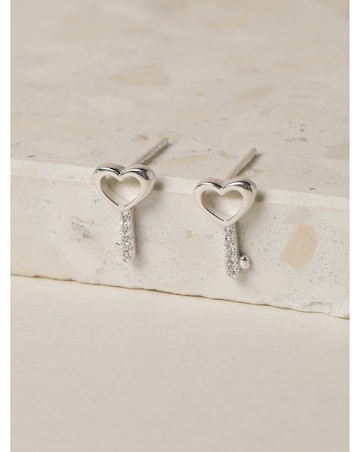 Simply Silver Sterling Silver 925 Polished Heart Key Stud Earrings