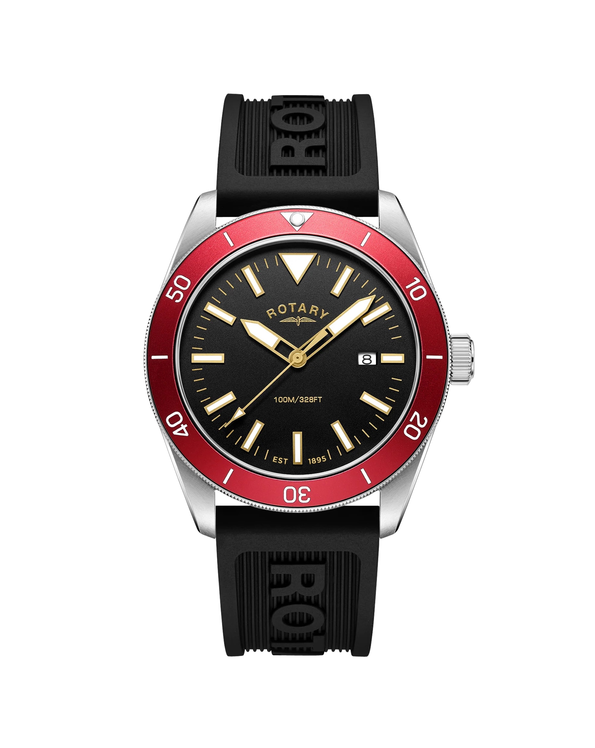 Rotary Men Black Silicone Strap Watch