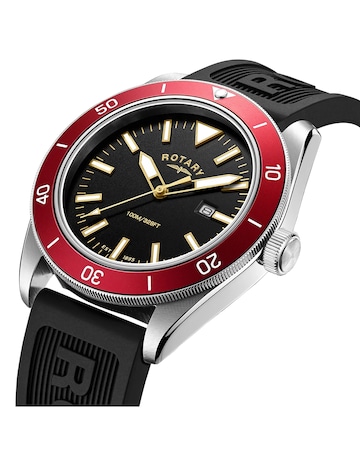 Rotary Men Black Silicone Strap Watch