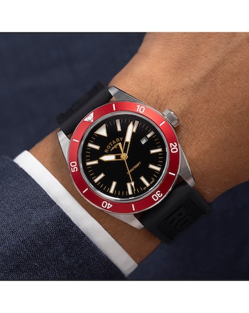 Rotary Men Black Silicone Strap Watch