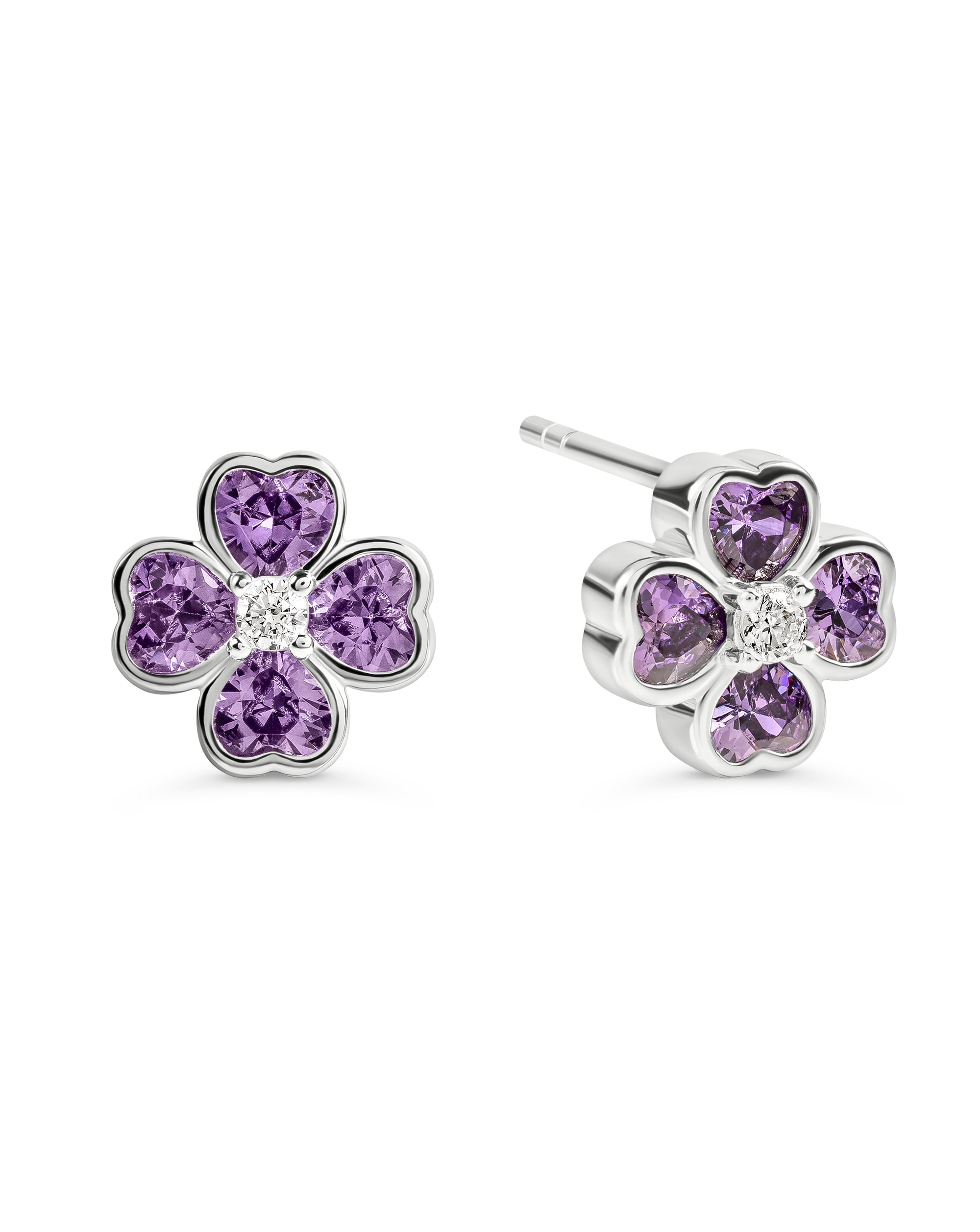 New In - Radley Silver Purple CZ Flower Earrings
